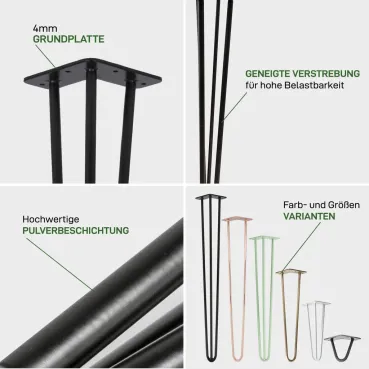 3-Piece Industrial Anthracite Steel Table Legs Table Frame HAIRPIN